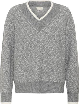 Kaffe V-neck Trui - Dames - V-hals truien - Grijs - S - Leer - Truien & Vesten