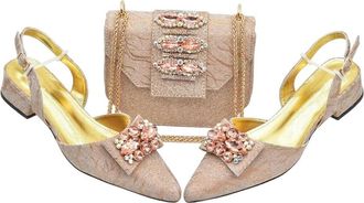 Generic Women Ladies Shoe Bag Set Low Heel Wedding Italian Rhinestoness Party Clutch Bag