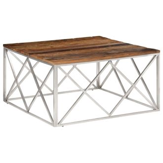 vidaXL Mesa De Centro De Acero Inoxidable Plateado Y Madera Maciza Vidaxl
