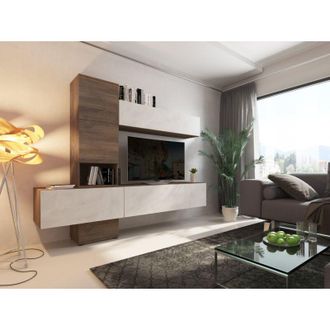 Dmora Mueble De Pared Isla, Modular, 10 Compartimentos, 6 Puertas, 240x50x196h Cm Nogal Marr&oacute;n