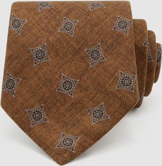 Reiss Mens Arrigo Burnt Orange Silk Diamond Medallion-print Tie, One Size, Dark