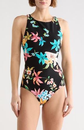 Jantzen Garden Party High Line One-Piece Swimsuit in Black at Nordstrom Rack, Size 10