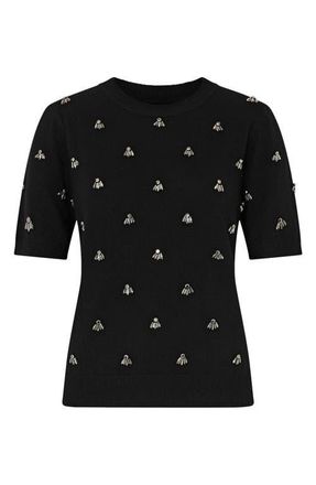 Milly Rosalyn Rhinestone Detail Sweater in Black at Nordstrom, Size Small P