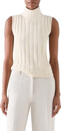 Akris Rib Mock Neck Wool, Yak Hair & Cashmere Sweater in Winter White at Nordstrom, Size 10