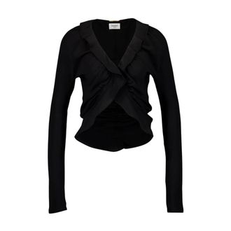 Saint Laurent Tops, Dames, Zwart, S, Gerimpelde blouse van zijden cr&ecirc;pe de Chine