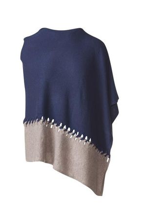 Kinross Cashmere Twist Stitch Poncho in Navy/seal at Nordstrom