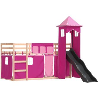 vidaXL Litera Con Tobog&aacute;n Y Cortinas Rosa 90x190 Cm Vidaxl