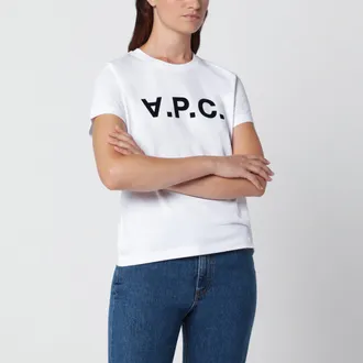 A.P.C. T-shirt bianca in cotone con ricamo