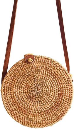 Generic Womens Boho Woven Straw Bag, Round Crossbody Tote Purse, Lightweight Beach & Holiday Shoulder Handbag, Ideal for Vacation & Casual Outings