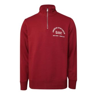 GANT Heren Sweatshirt met grafische Kwart Ritssluiting (Rood)