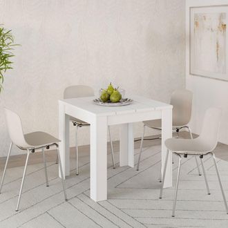 Dmora Mesa Fija Trosa, 4 Plazas, Tablero Efecto Listonado, Forma Cuadrada, 80x80x76h Cm Blanco Mate