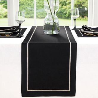 Solino Home Linen Table Runner for Dining Table, Holiday and Everyday Table Decor - Kensington in Black at Nordstrom, Size Xx-Small