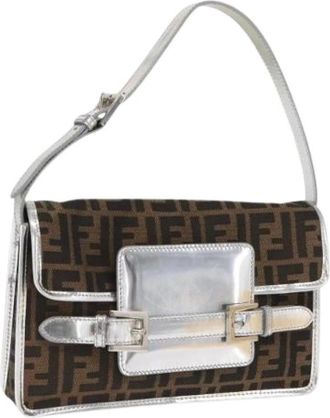 Fendi Pre-owned Shoulder Bags, female, Brown, Size: ONE SIZE Pre-owned Zucca Canvas Shoulder Bag