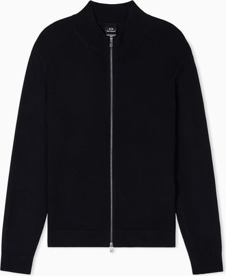 A|X Armani Exchange Mens Essential, Long Sleeve Zip Closure Cardigan Sweater, Black, M
