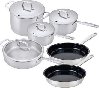alva Maestro 10-Piece Hybrid Stainless Steel Cookware Set in Silver at Nordstrom