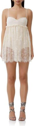 AFRM Aria Floral Lace Babydoll Minidress in Birch Lace at Nordstrom, Size Medium