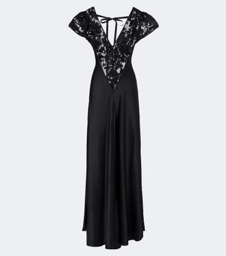 Rodarte Lace-trimmed sequined silk satin gown