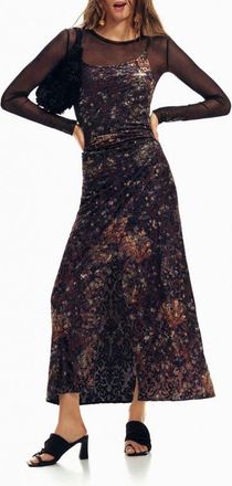 Desigual Metallic Mixed Print Long Sleeve Dress in Black at Nordstrom, Size X-Small
