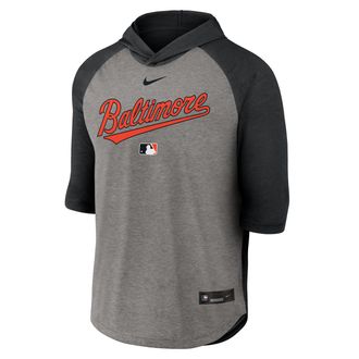 Nike Baltimore Orioles Authentic Collection Flux Nike Mens Dri-FIT MLB 3/4-Sleeve Hooded T-Shirt in Black | 04HI096NOLE-LQZ