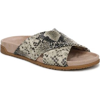 Vionic Etna Crossover Slide Sandal in Cream Snake at Nordstrom, Size 7.5