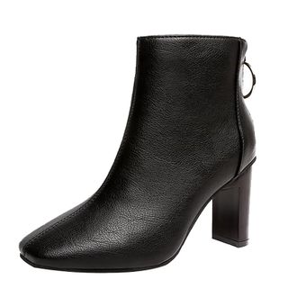 Generic Womens Ankle Boots with Block Heel, Artificial Leather Construction in Black, White and Brown, Breathable Soft Rubber Sole