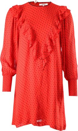 Ganni Ganni Polka Dot Ruffled Dress In Red Viscose