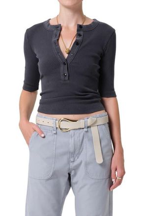 Citizens Of Humanity Nali Mineral Wash Elbow Sleeve Henley in Charcoal Mineral at Nordstrom, Size X-Small