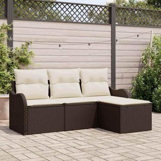 vidaXL Vidaxl - Conjunto De Sof&aacute; De Jard&iacute;n Con Coj&iacute;n 4 Pcs Marr&oacute;n Polirat&aacute;n