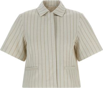 Max Mara Beige Stripes Shirt Collar Jacket