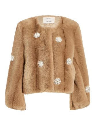 Cinq à Sept pearl-embellished faux-fur coat - Brown