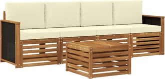 vidaXL Conjunto De Sof&aacute;s De Exterior 5 Uds. Natural Y Crema Vidaxl