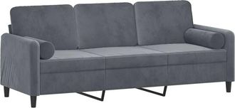 vidaXL Sof&aacute; De 3 Plazas Con Cojines Terciopelo Gris Oscuro 180 Cm Vidaxl