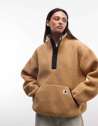 Carhartt Work in Progress Elliot collo a imbuto con mezza zip e fodera in pile in Hamilton Brown-Marrone
