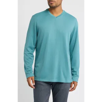 Tommy Bahama Keyport Diamond Long Sleeve V-Neck IslandZone T-Shirt in Blue Chaise at Nordstrom, Size Xxx-Large
