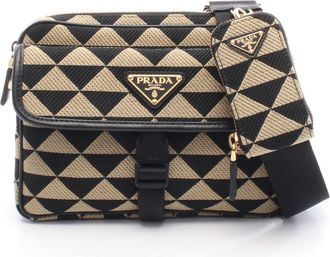 Prada Beige Black Canvas Leather Shoulder Bag (Pre-Owned)