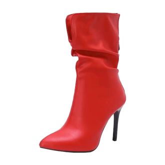 Generic Womens Sexy Mid Calf Boots Pointed Toe Super High Thin Heel Back Zipper With Pleated Detail For Party Dating