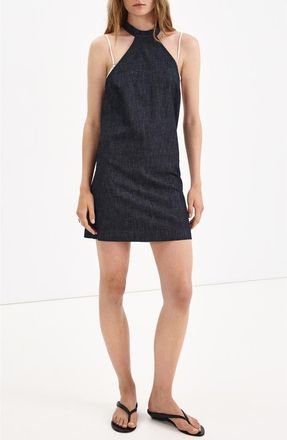 Mango Halter Neck Denim Minidress in Open Blue at Nordstrom, Size 4