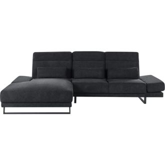 Beliani Sof&aacute; Esquinero Tapicer&iacute;a De Poli&eacute;ster Patas De Acero Reposabrazos Y Respaldo Ajustables Muebles De Sal&oacute;n Negro Derecho Ikast