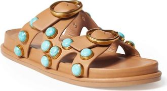 Cecelia New York Womens Enamel Studded Slides In Tan