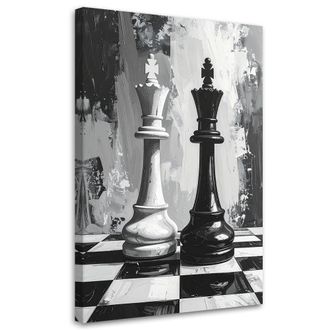 Feeby Cuadro En Lienzo, Peones Blanco Y Negro Abstracto, 80x120