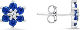 Queen Jewels Petitie Floral Cubic Zirconia Stud Earrings in Sapphire at Nordstrom Rack