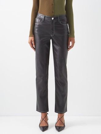 Staud Elliot Faux-leather Trousers - Womens - Black