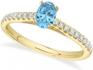 Allurez Oval Blue Topaz Solitaire w/Accented Diamond Engagement Ring 14K Yellow Gold (0.49ct)