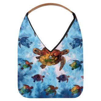 Generic Blue Tie Dye Turtle Reusable Lightweight Grocery Bags - Foldable Into Compact Pouch, Washable & Sturdy, Multipurpose for Shopping and Travel