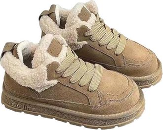 Generic Women thick soled warm snow boots with fleece anti slip sports and casual snow boots (Khaki,5.5)