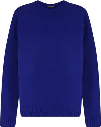 Tom Ford Truien & Vesten, Heren, Blauw, M, Wol, Cashmere Wol Trui met Ronde Hals