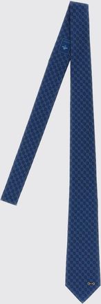 Gucci Cravatta in seta blu con monogramma GG e morsetto
