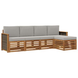 vidaXL Conjunto De Sof&aacute;s De Exterior 5 Pcs Natural Y Gris Claro Vidaxl