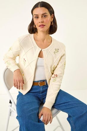 Roman Floral Embroidered Knit Cardigan
