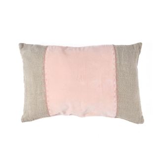 Bazar Bizar Funda de coj&iacute;n de lino y terciopelo en marr&oacute;n y rosa 30x50x2 cm